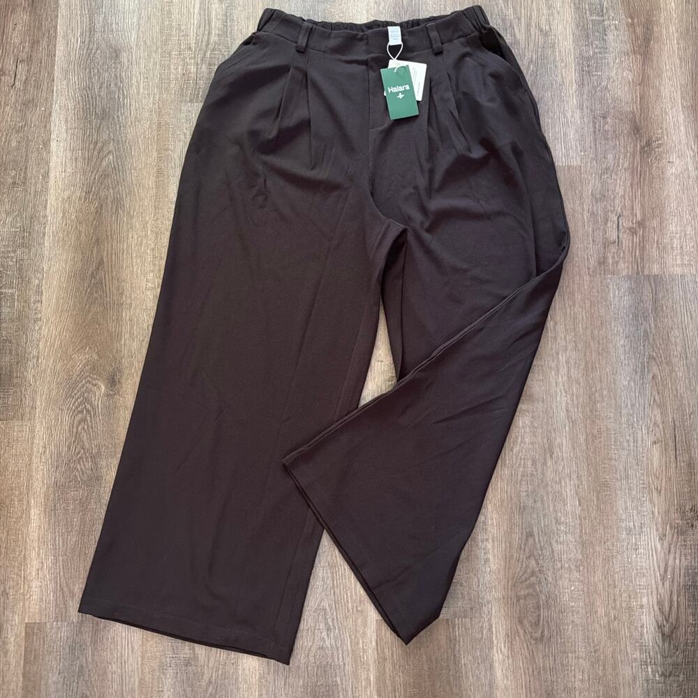 NWT Halara Sz XL Tall Black Wide Leg Pants Pleated Trouser Old Money Stretch
